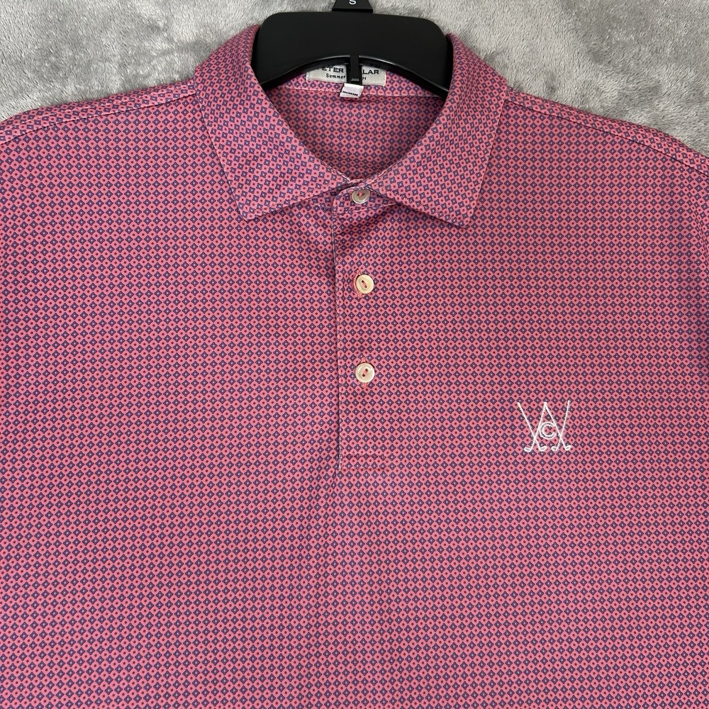 PETER MILLAR Summer Comfort Athletic Polo Golf Shirt Pink Geometric Men's Size L